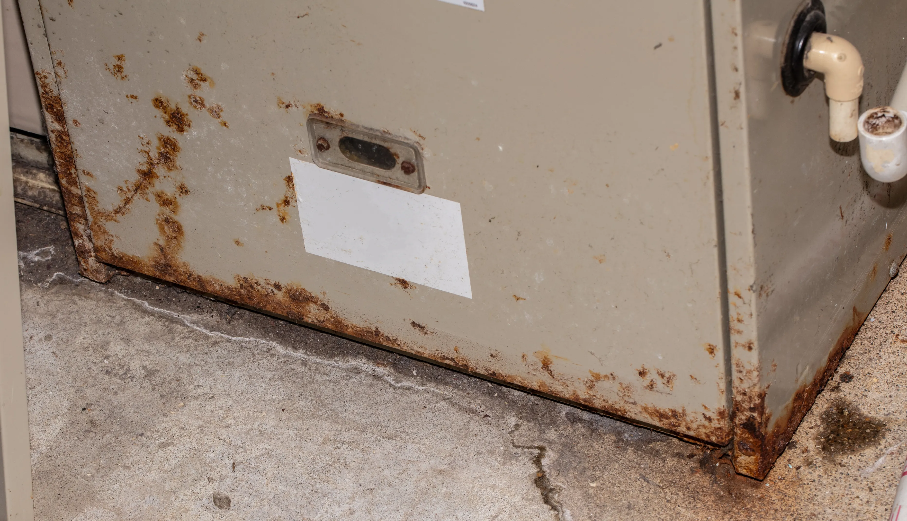 A corroded furnace unit indicating the need for a furnace repair in Broken Arrow.